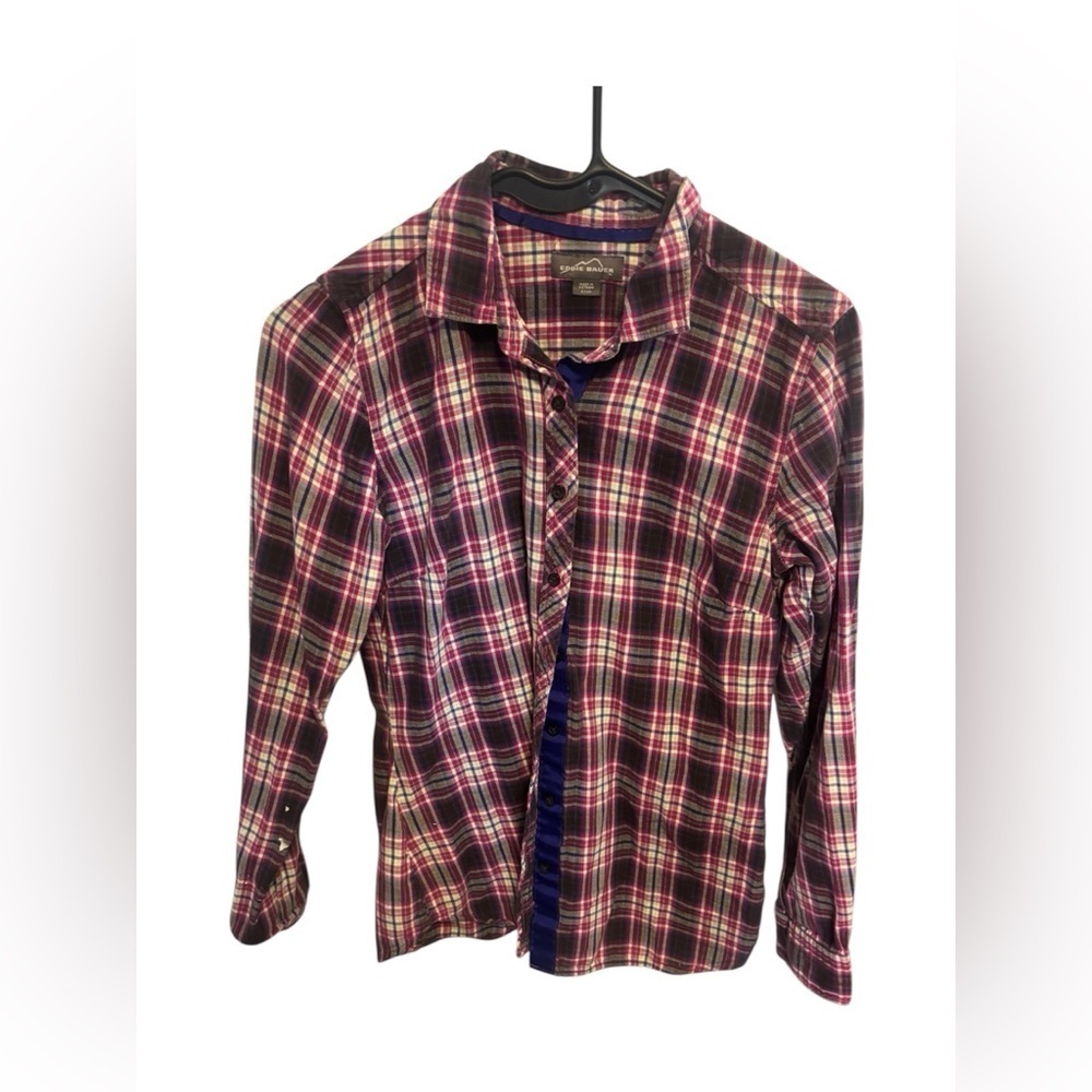 Eddie Bauer Pink and Black Plaid Button Down Shirt